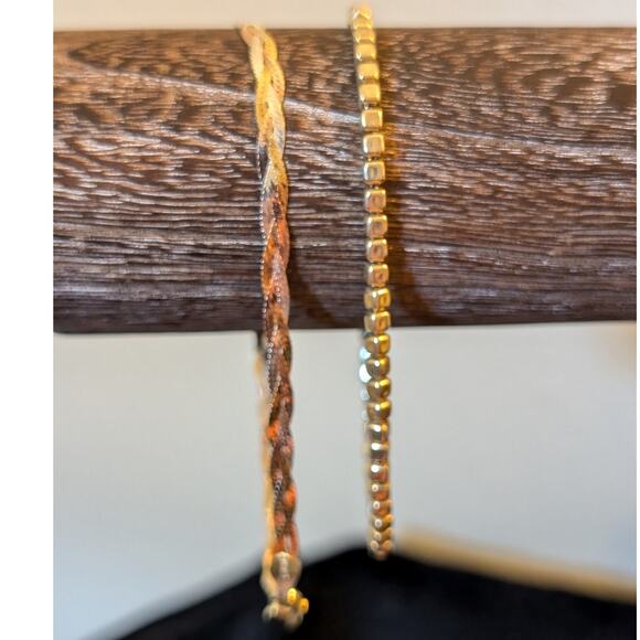 Two 925 Italy Gold Tone & Two Tone Braided & Block Bead Bracelets - Picture 1 of 8